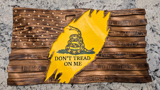 Waving Wooden Gadsden American Flag