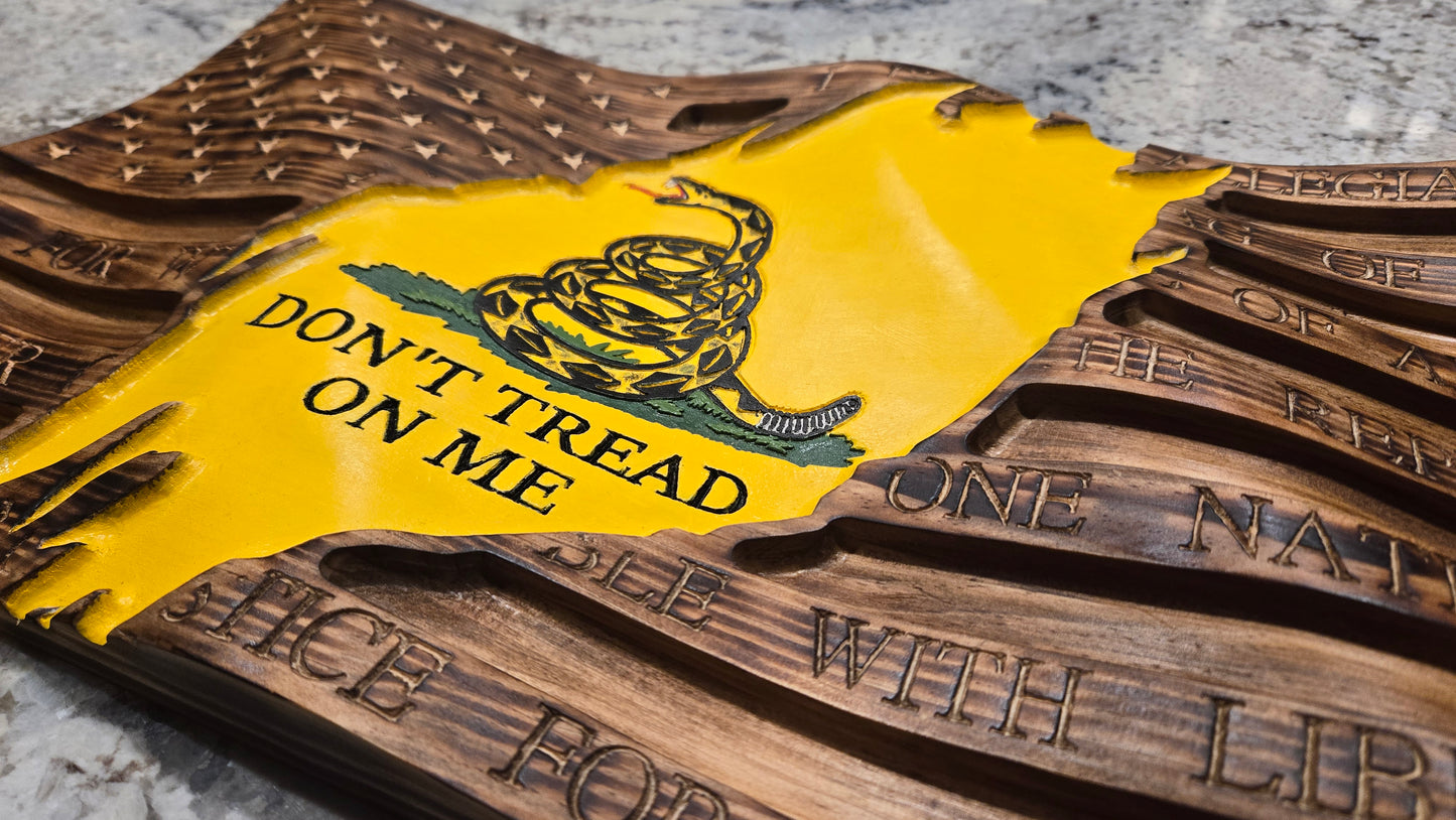 Waving Wooden Gadsden American Flag