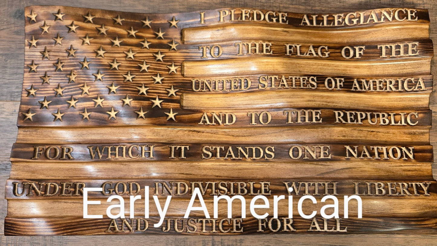 Waving Wooden American Flag