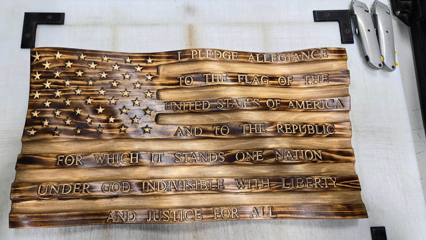 Waving Wooden American Flag