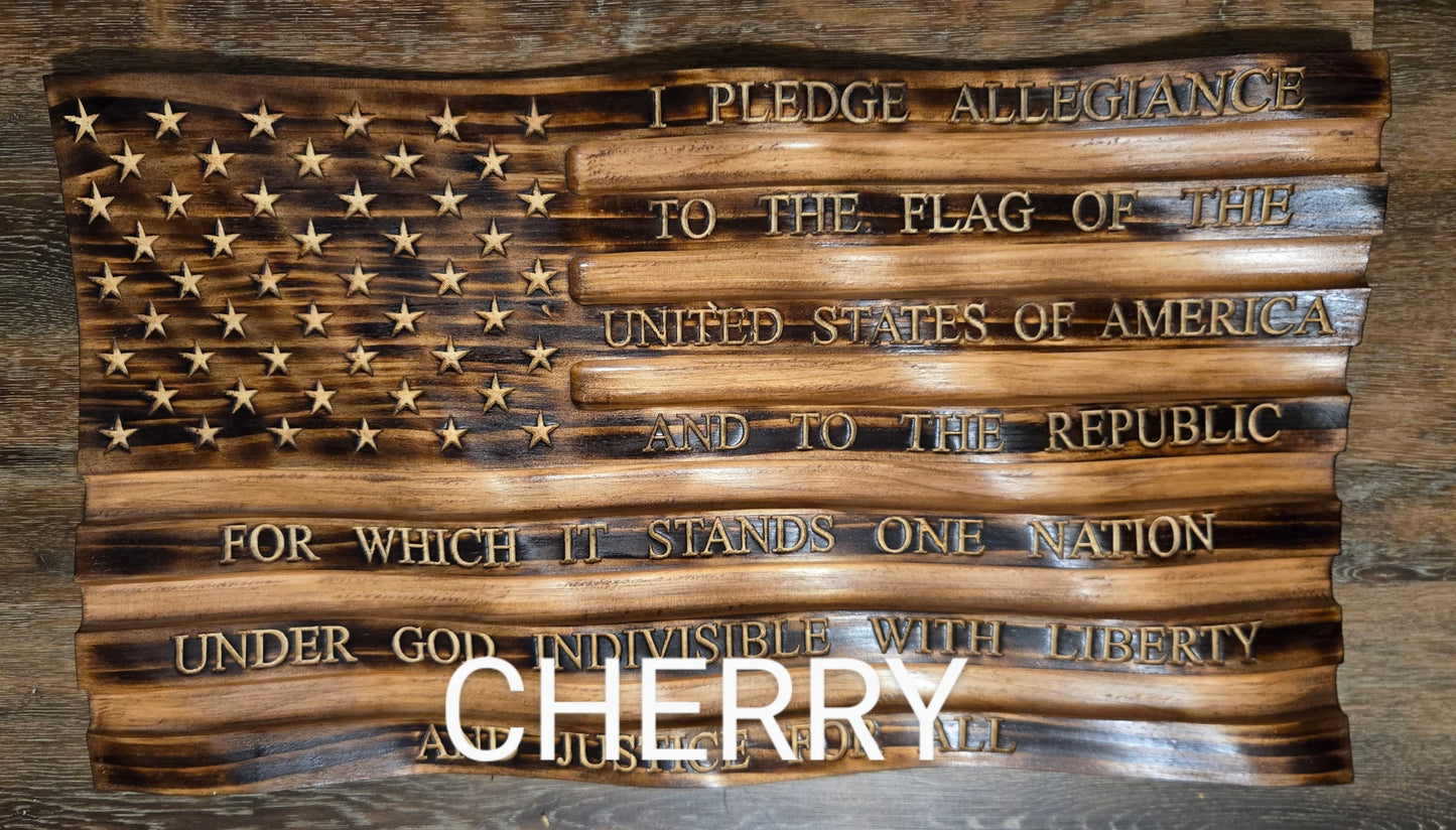 Waving Wooden American Flag