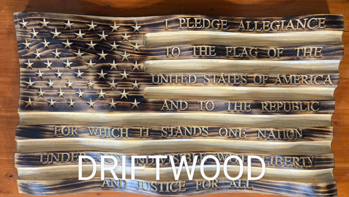 Waving Wooden American Flag