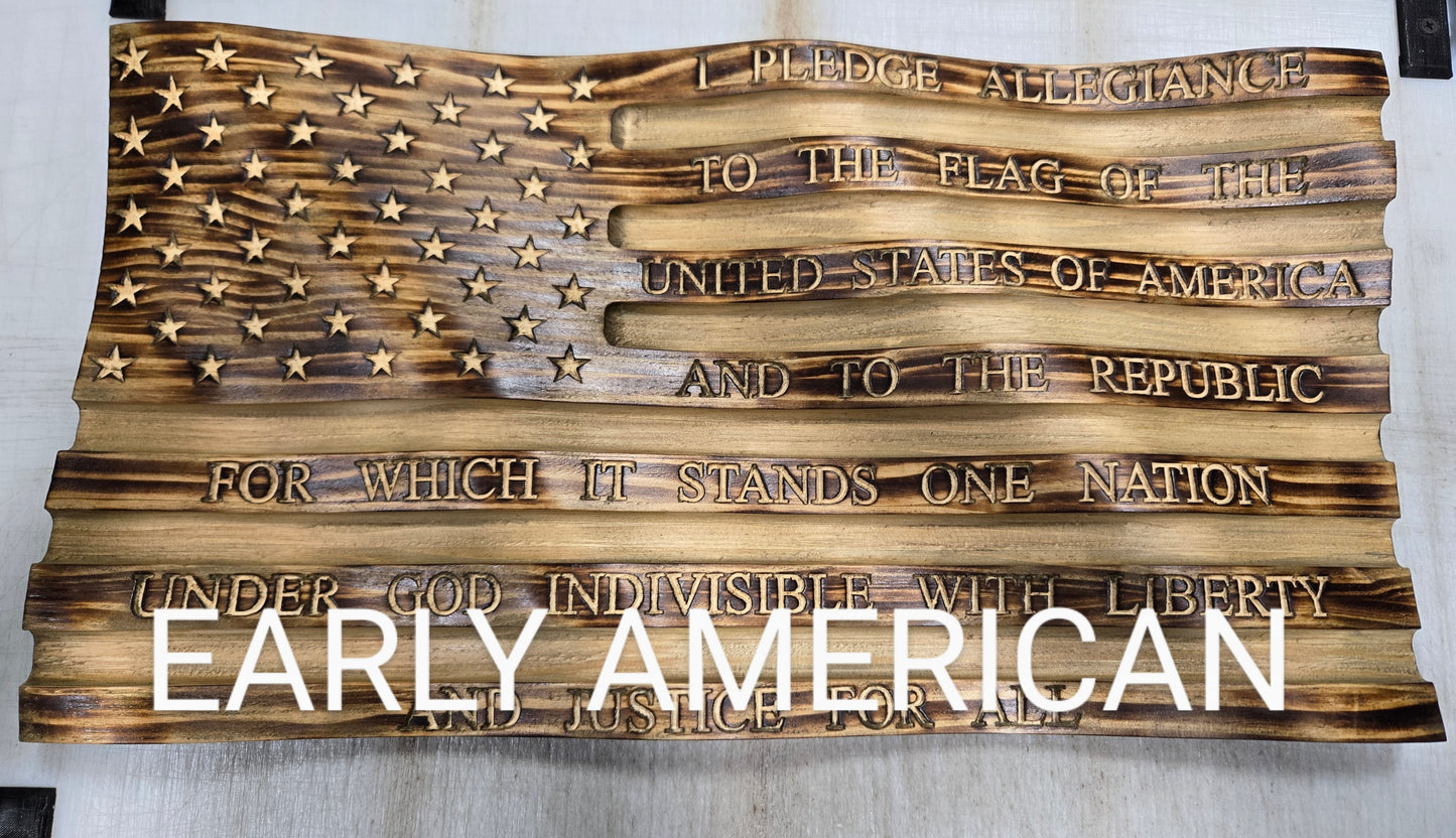 Waving Wooden American Flag