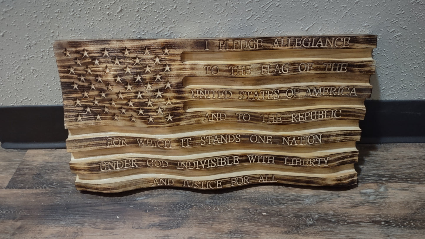 Waving Wooden American Flag