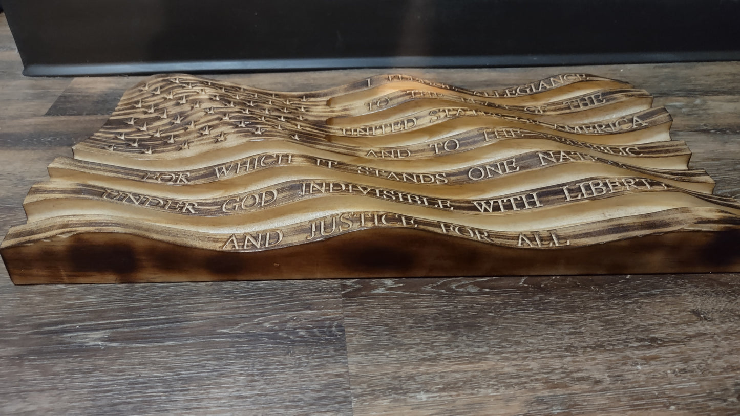 Waving Wooden American Flag