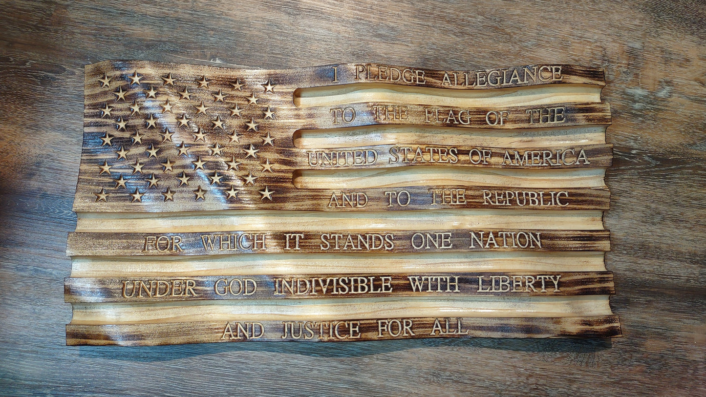 Waving Wooden American Flag