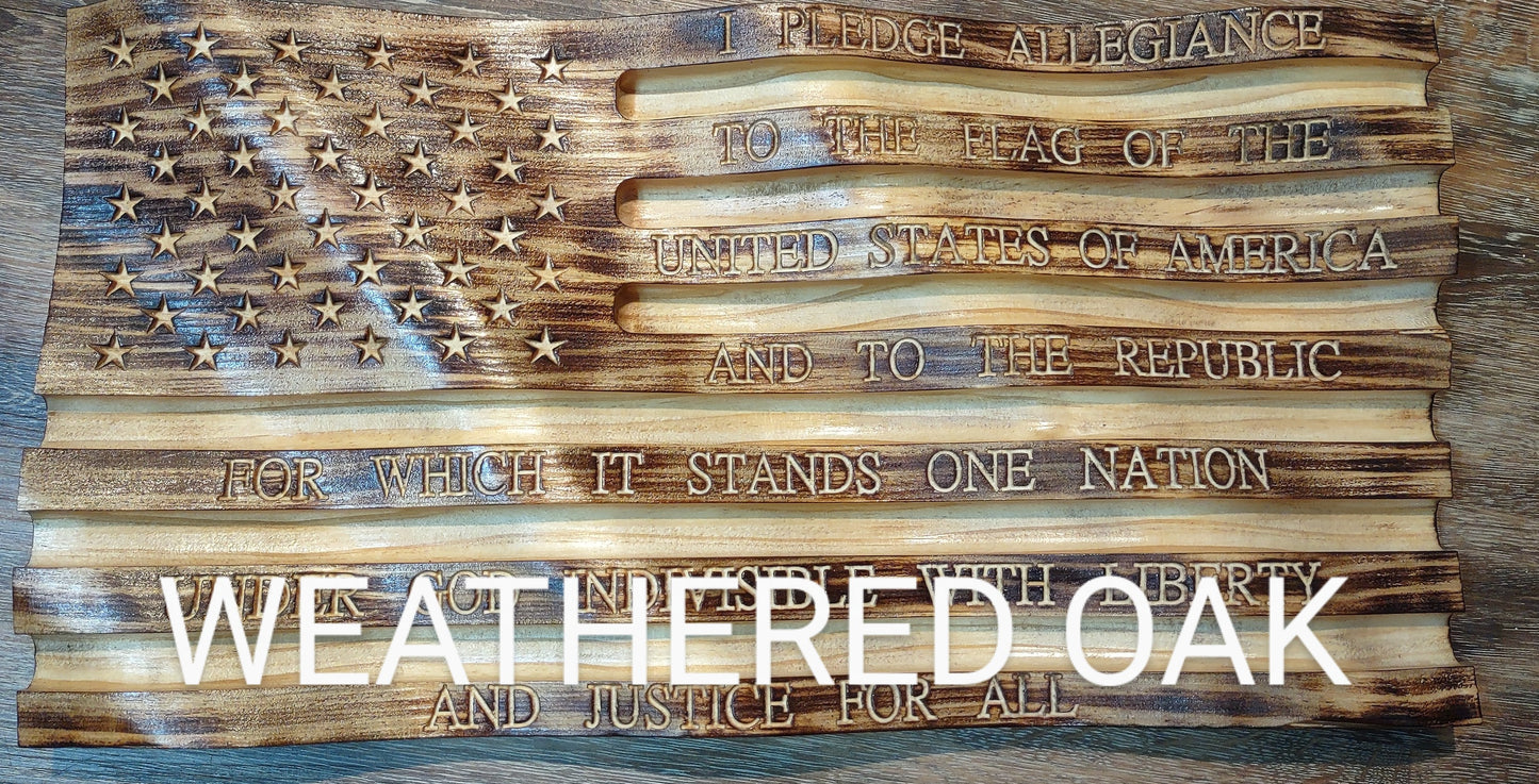 Waving Wooden American Flag