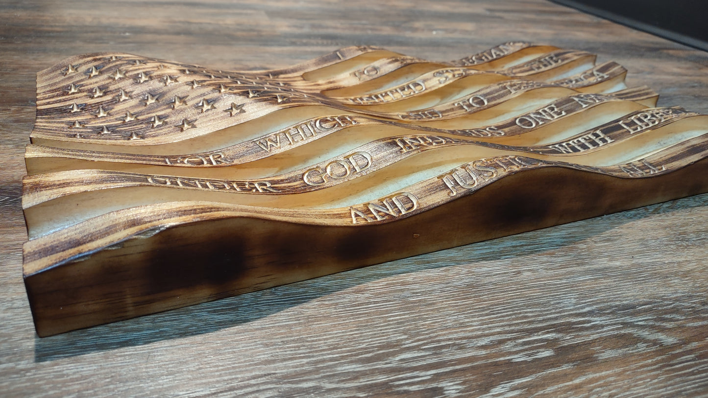 Waving Wooden American Flag