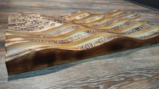 Waving Wooden American Flag