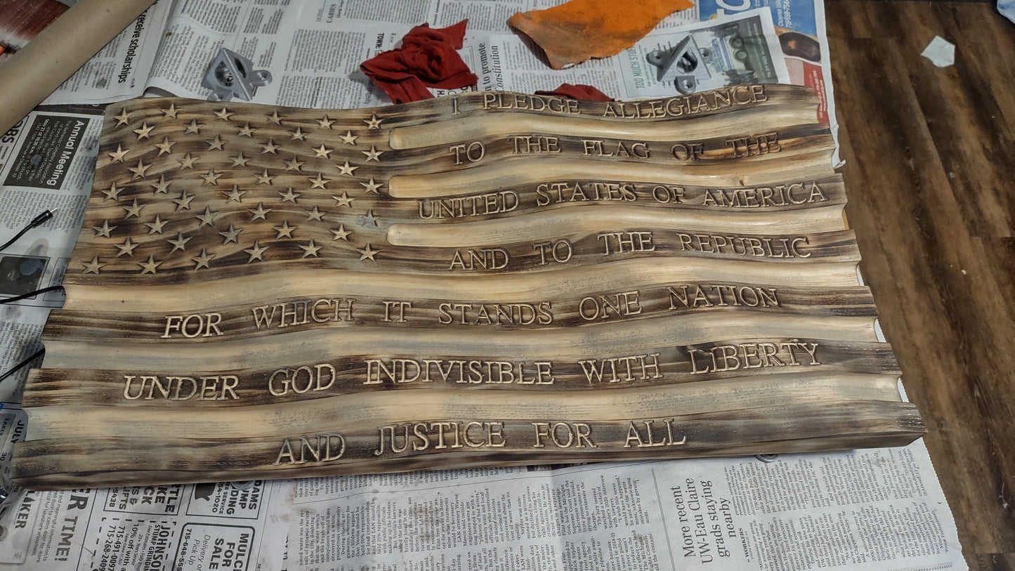 Waving Wooden American Flag
