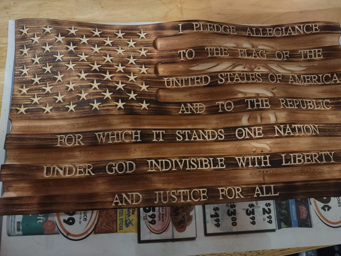 Waving Wooden American Flag