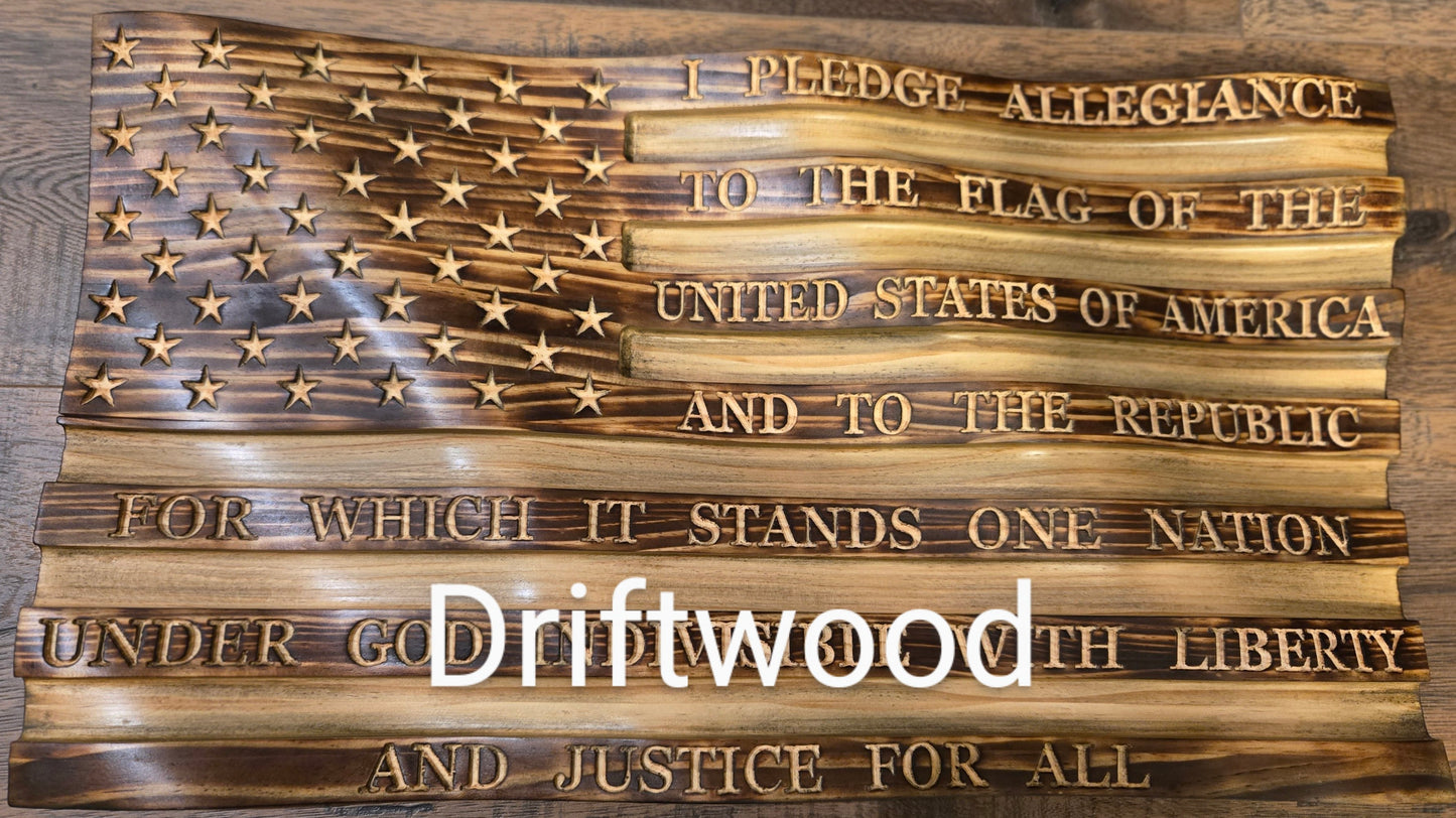 Waving Wooden American Flag