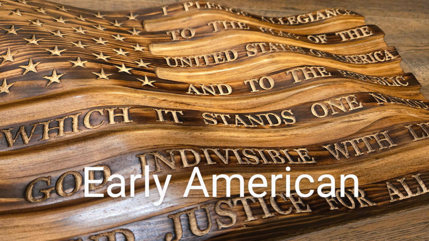 Waving Wooden American Flag