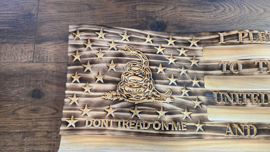 Waving Wooden Gadsden American Flag