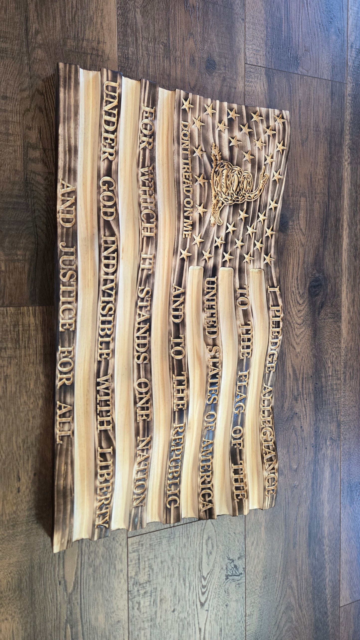 Waving Wooden Gadsden American Flag