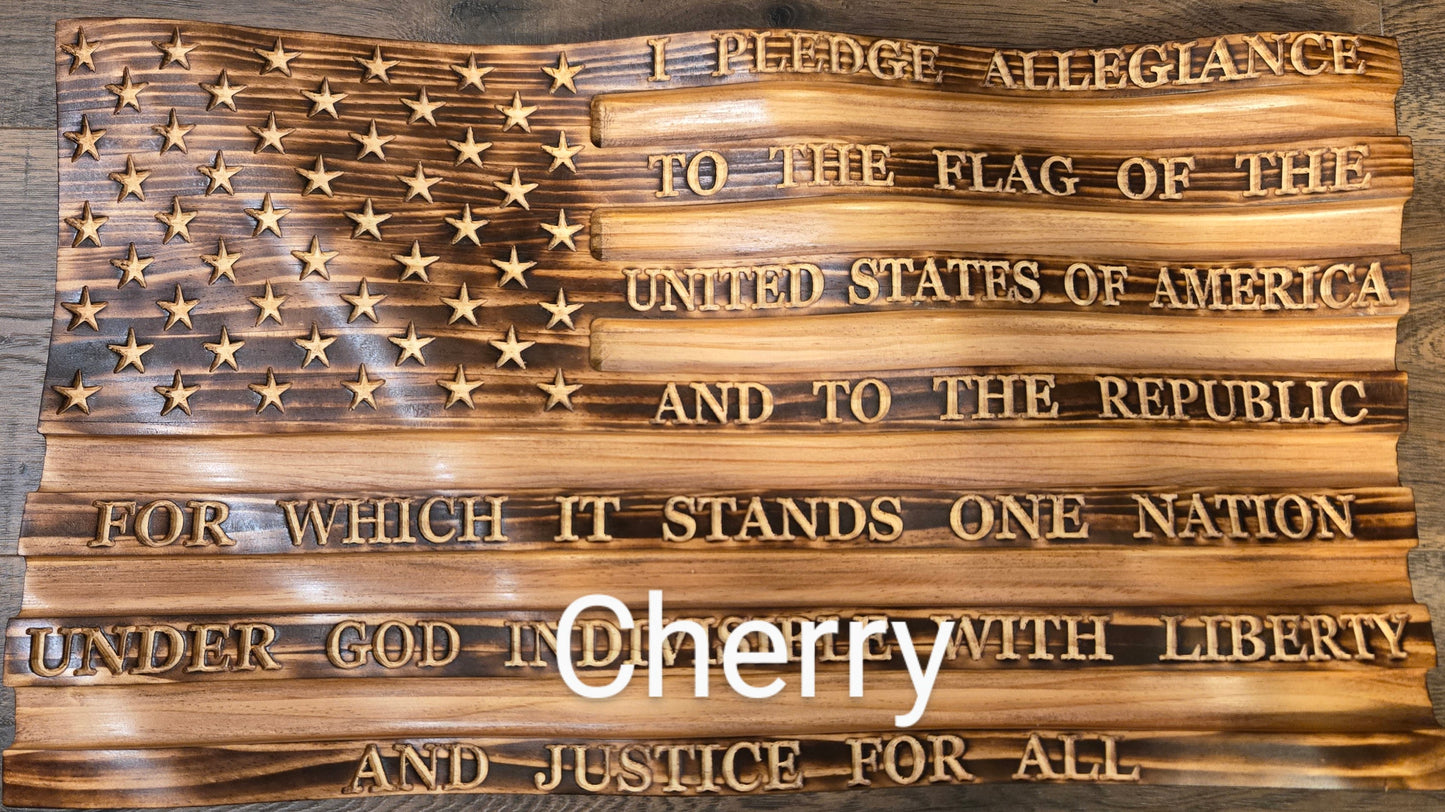 Waving Wooden American Flag